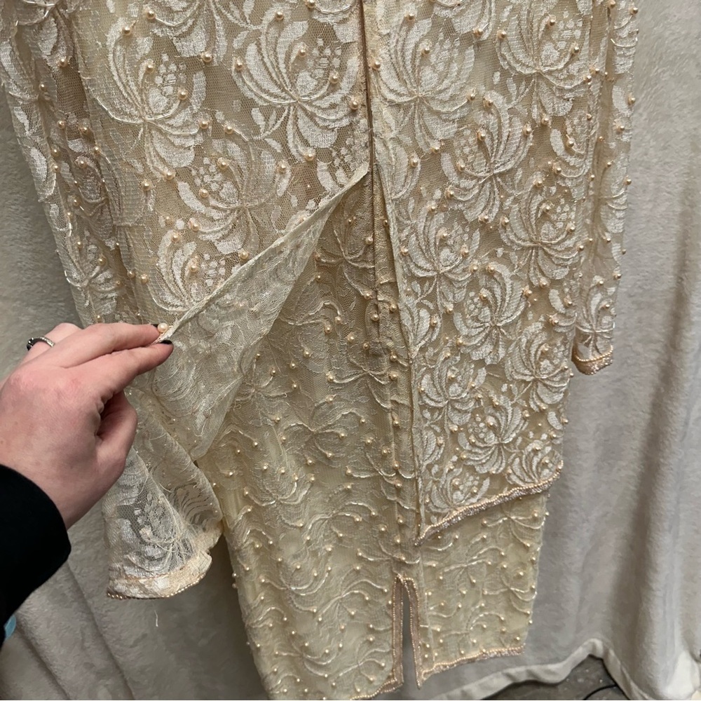 Scala Vintage beaded midi dress women’s 1x champagne mother of bride long sleeve - Picture 14 of 16